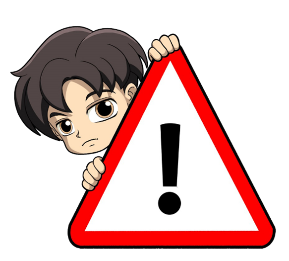 Boy hiding behind a danger sign, representing danger awareness training in the Taekwon-Do Kids Program